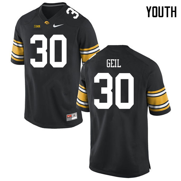 Youth #30 Henry Geil Iowa Hawkeyes College Football Jerseys Sale-Black - Click Image to Close
